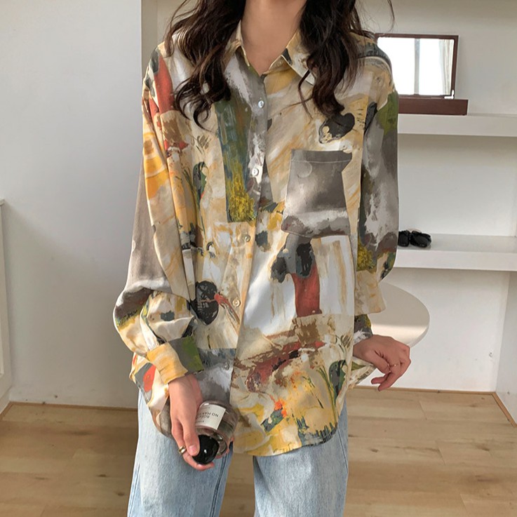 Áo Sơ Mi Tay Dài Họa Tiết Mực In Độc Đáo Thời Trang Hàn Quốc | BigBuy360 - bigbuy360.vn