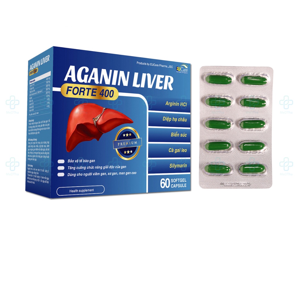 Aganin Liver  Eucare - Viên Uống Bổ Gan, Giải Độc Gan, Thanh Nhiệt, Arginin, Cà Gai Leo