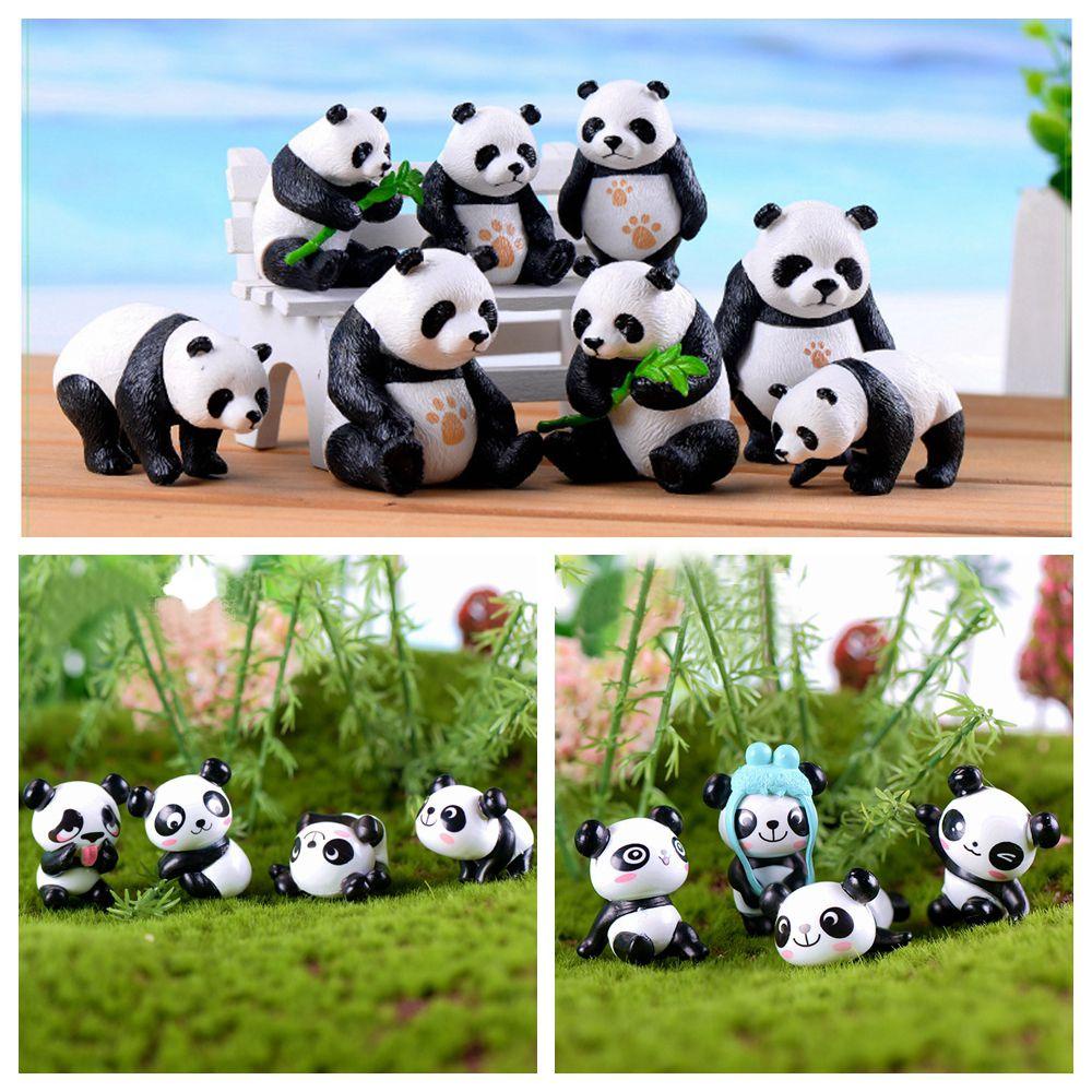 SUENIN Set 4 / 8 Tượng Gấu Trúc Mini Dễ Thương Dùng Để Trang Trí Tiểu Cảnh