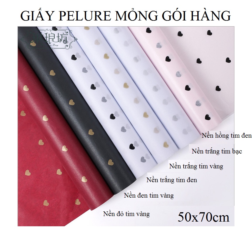 (50x70cm) - 10 TỜ Giấy Pelure Mỏng Dùng Gói Hàng Hóa, Chống Ẩm Tốt - In Họa Tiết Trái Tim Dễ Thương