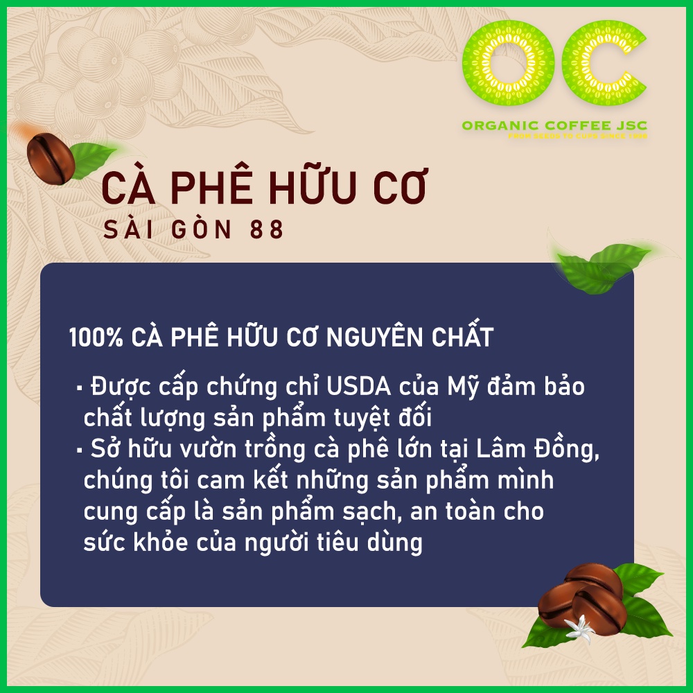 Cà phê rang xay nguyên chất Robusta Blend Sài Gòn 88, Cafe rang mộc pha phin, pha máy gói 250g/500g Organic Coffee JSC