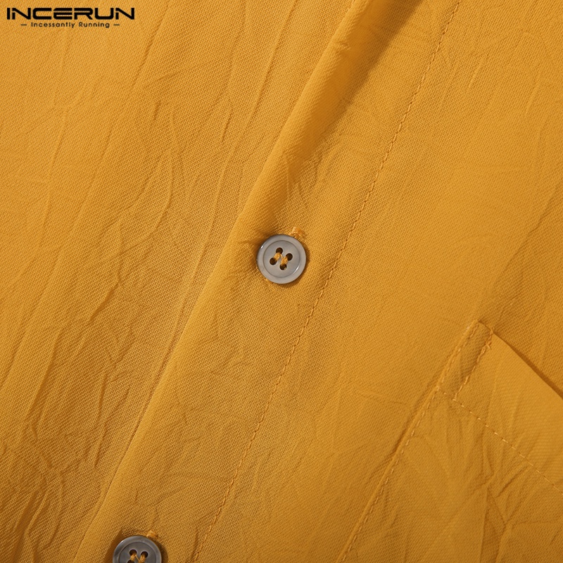 INCERUN Áo Sơ Mi Nam Tay Dài Màu Sắc Đơn Giản Size S-5XL