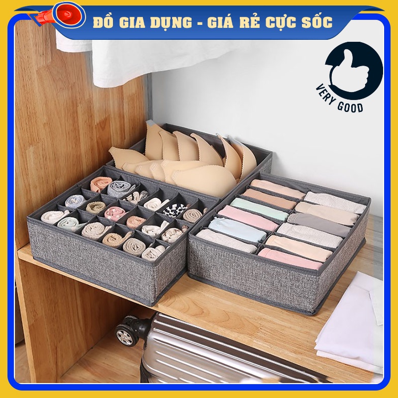 Combo 3 hộp vải đựng bảo quản đồ lót, khay đựng quần áo tất vớ bằng vải không dệt tiết kiệm diện tích 6, 7, 24 ngăn