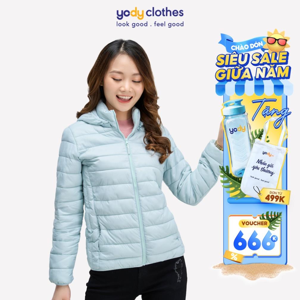 Áo phao nữ YODY có mũ siêu nhẹ siêu gọn giữ ấm tốt PHN4000 New !