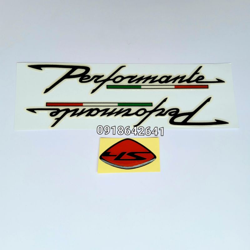 Combo tem chữ nổi performante màu đen và logo mặt nạ Sh đen