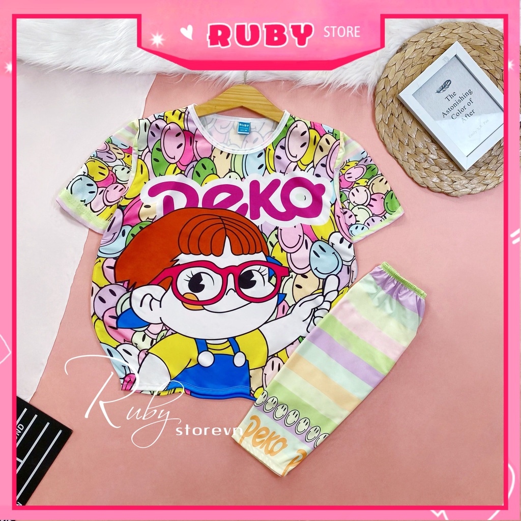 Đồ bộ thun QUẦn LỬNG cho mẹ và bé size 7kg - 70kg in hình gấu Peko doremon dễ thương DBRBL FULL SIZE