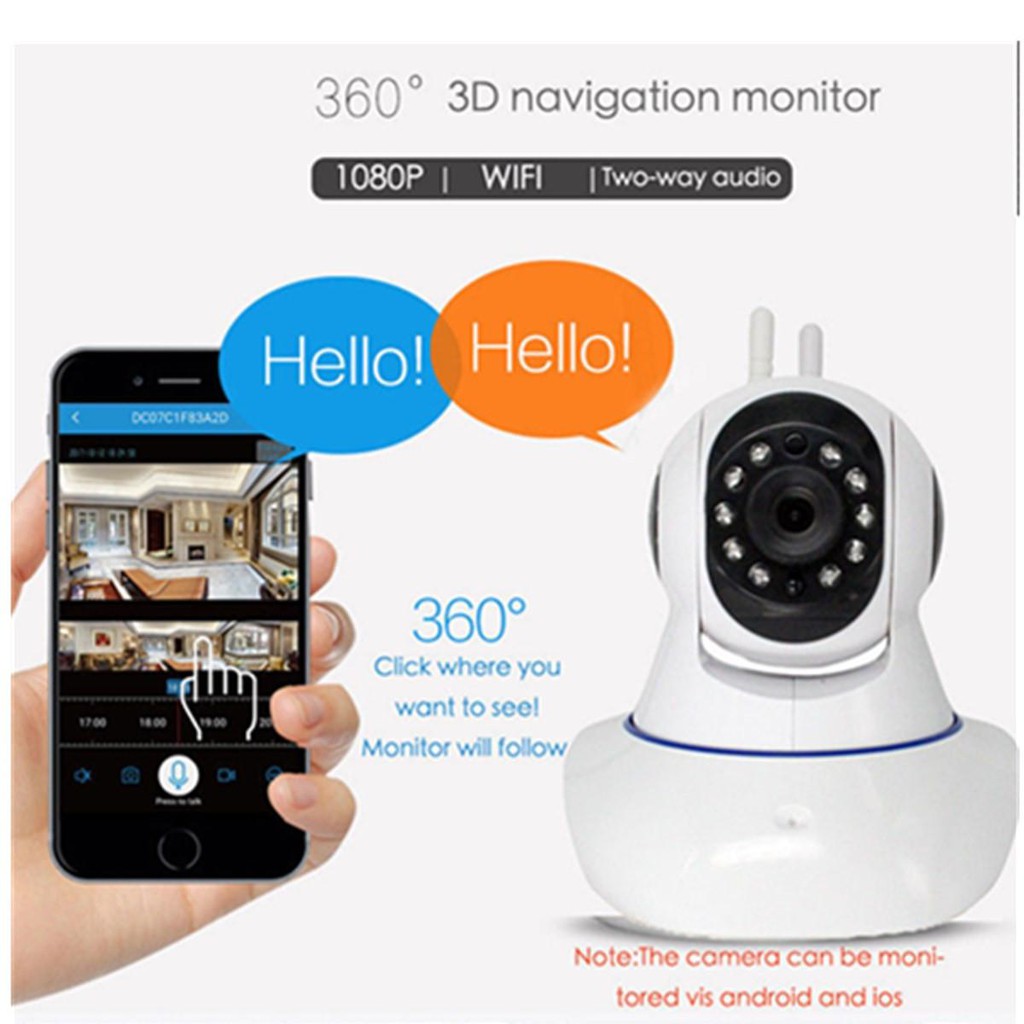 Camera giám sát 1080P HD Không Dây wifi màn hình từ xa tầm nhìn ban đêm xoay 360 độ | BigBuy360 - bigbuy360.vn