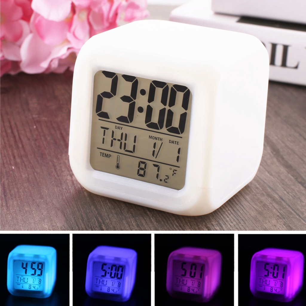 jmk-vn Đồng hồ báo thức đèn LED nhiều màu sắc kỹ thuật số có thể thay đổi thời gian/nhiều màu sắc dễ dàng làm quà tặng giáng sinh cho bé trai/bé gái