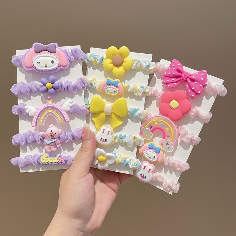 Dây Buộc Tóc Cao Su Co Giãn Không Đau Họa Tiết Hoạt Hình Phong Cách Hàn Quốc Cho Bé