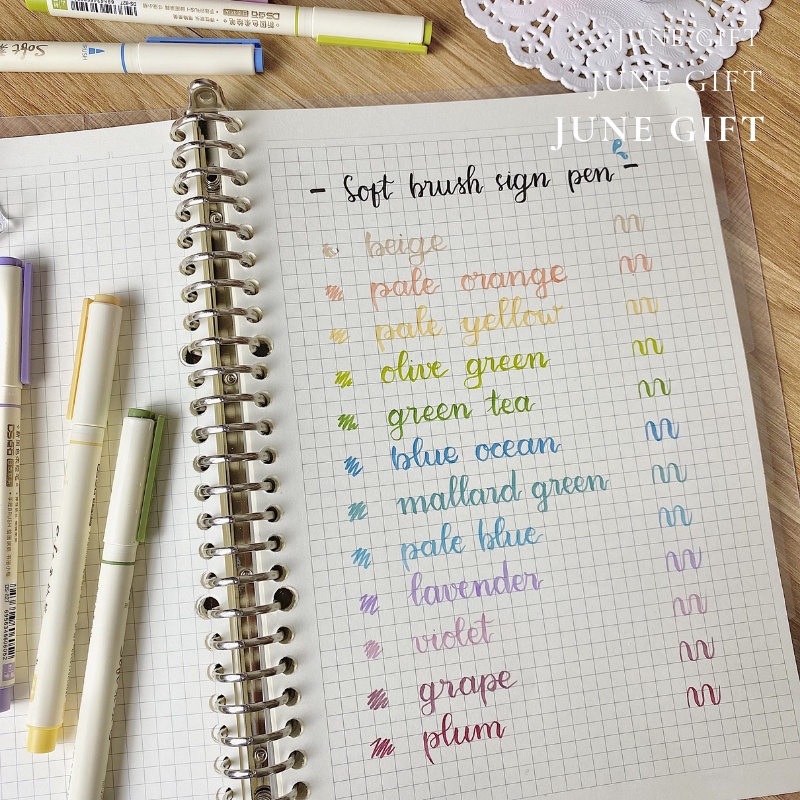 Bút soft brush sign pen màu pastel viết calligraphy, bullet journal, trang trí sổ