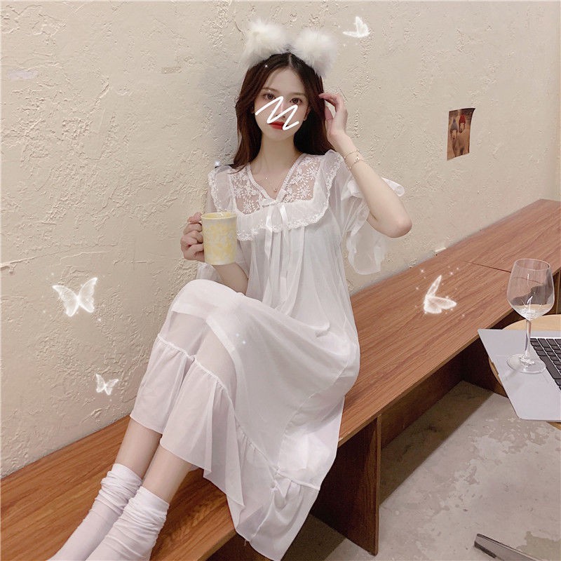 đồ ngủ Váy ngủ nữ mùa hè ngắn tay mỏng cổ tích công chúa phong cách ngọt ngào và dễ thương dịch vụ tại nhà [ | BigBuy360 - bigbuy360.vn