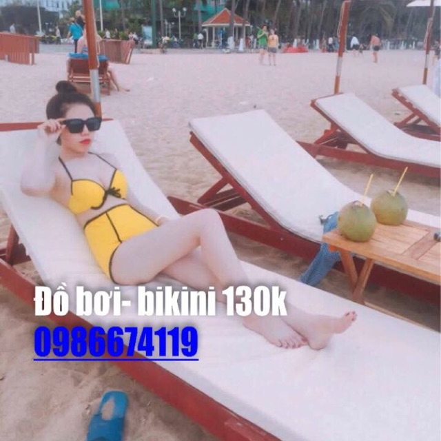 Bikini vàng cạp cao viền đen