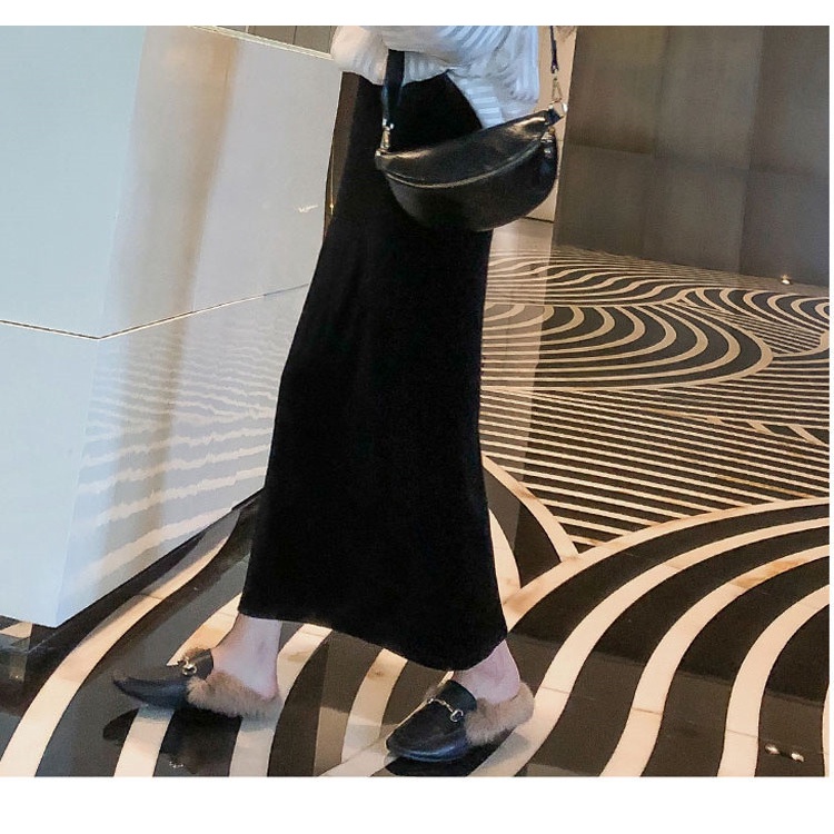 Váy nhung, váy đen, váy dài phong cách hàn quốc, cạp cao, xẻ tà, váy một bước mỏng