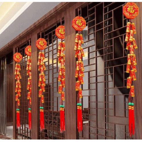 Dây pháo giả trang trí tết cổ truyền bọc vải nhung siêu đẹp
