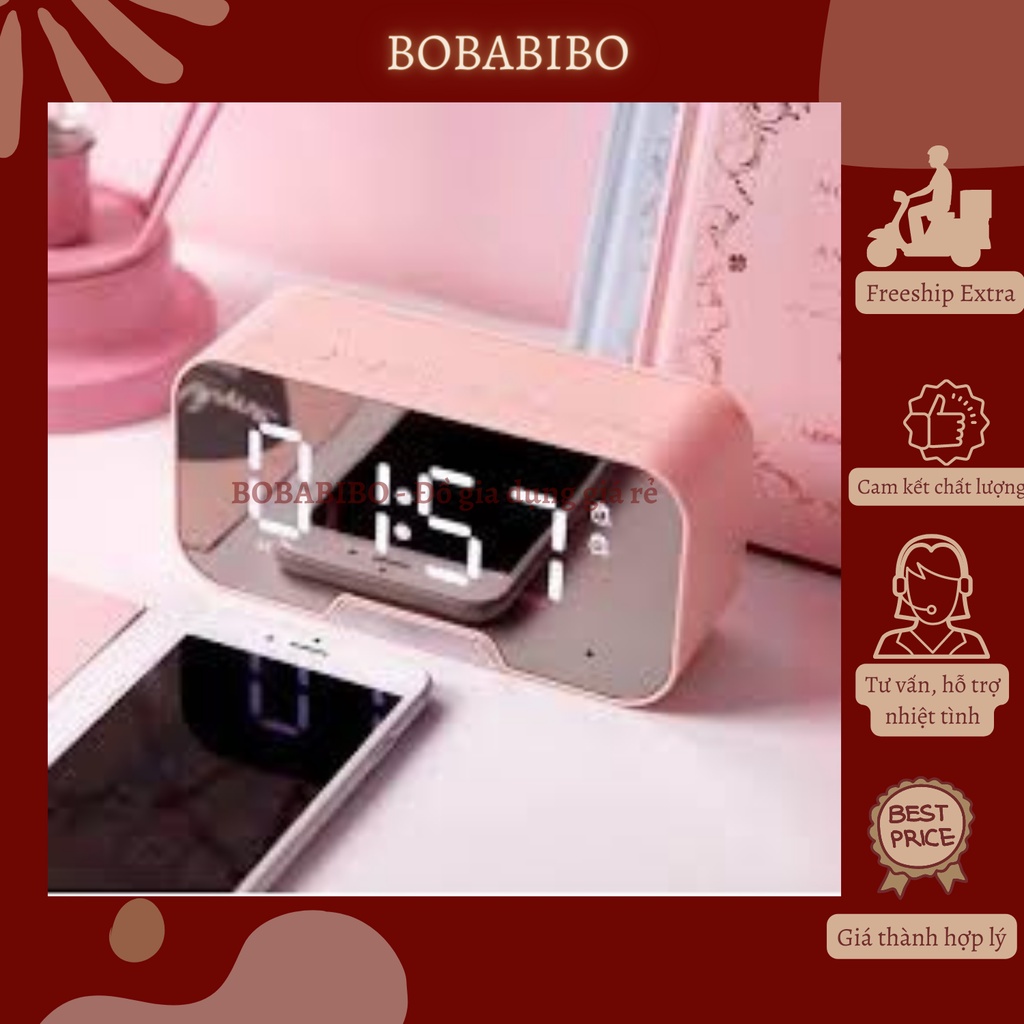 Loa Bluetooth Kimiso K10 Plus Cao Cấp Kèm Đồng Hồ Báo Thức, Loa Bluetooth Mini Màn Hình Tráng Gương Đồng Hồ Led Bobabibo