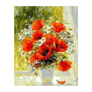 Bộ tranh sơn nước tự làm 50x40cm không khung hình chậu hoa cho trang trí