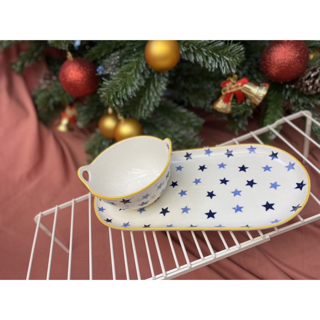 Set dĩa chén gốm sứ họa tiết dễ thương