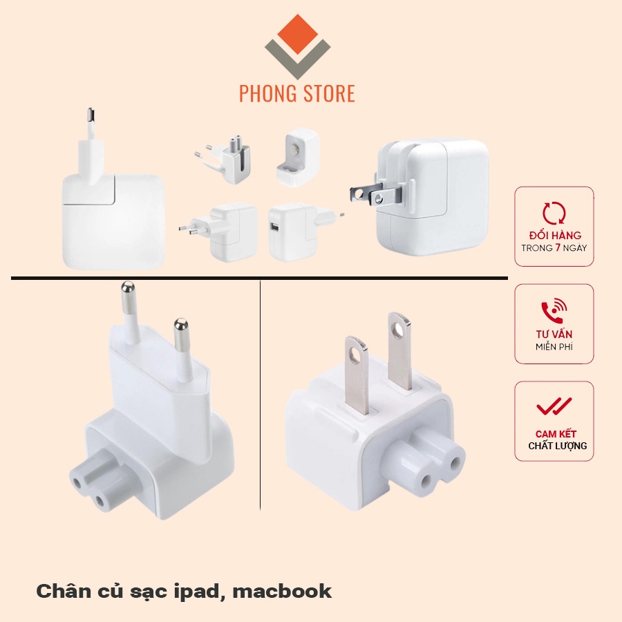 Đầu chuyển 2 chấu cho củ sạc tablet táo/laptop táo-chân củ sạc tablet táo zin New 99% 10w/12w/30w/60w