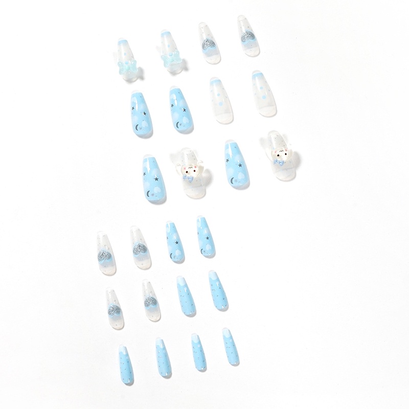 YADORNOS Set 24 móng tay giả YADORNOS dáng dài xanh dương có thể tháo rời