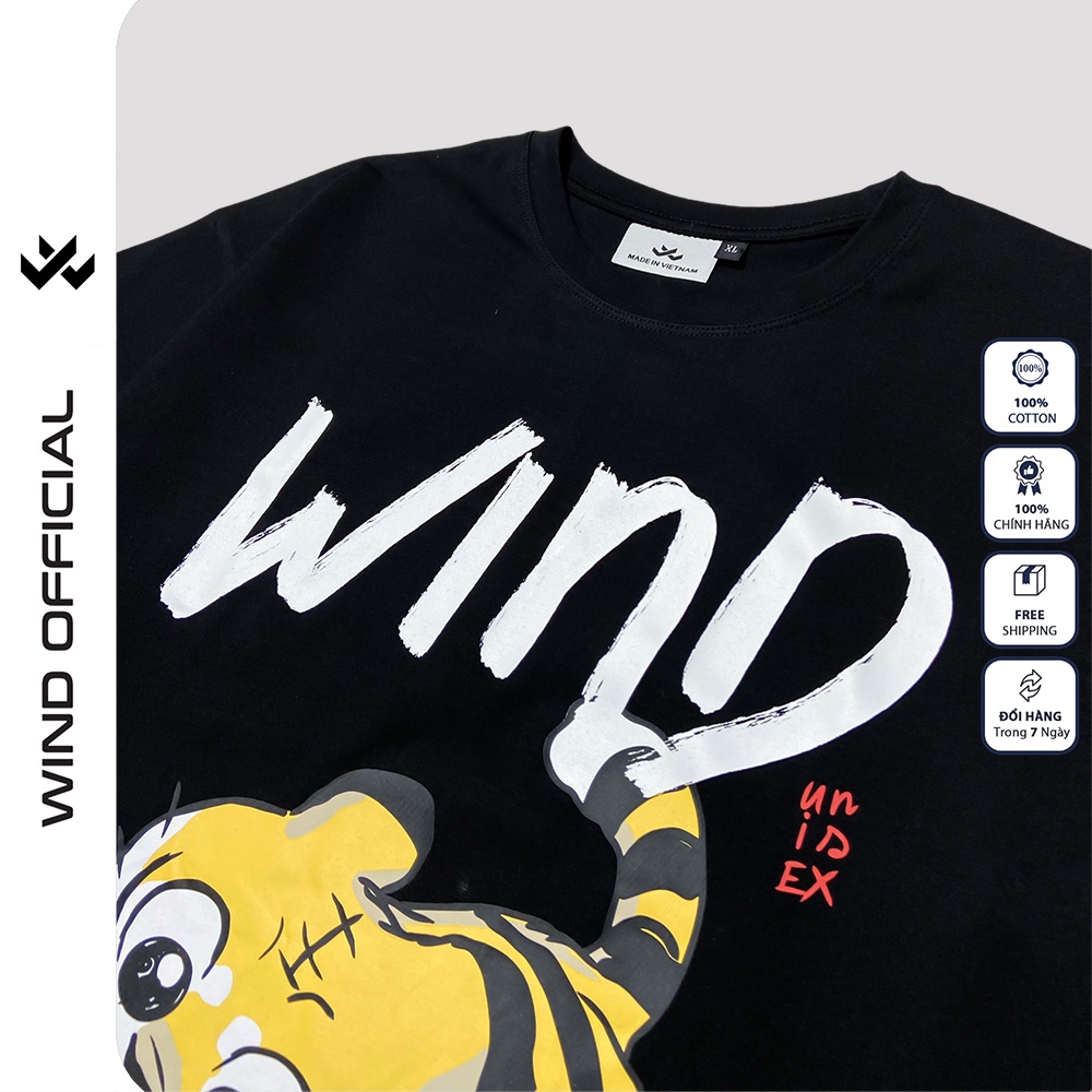 Áo thun tay lỡ unisex WIND 100% cotton phông form rộng Tết Con Hổ nam nữ oversize ulzzang