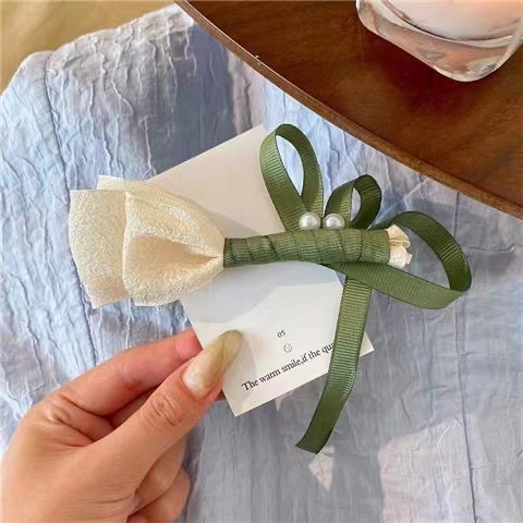 Kẹp Tóc Mỏ Vịt Bằng Vải Đính Nơ Lưng Hình Hoa Tulip Phong Cách Mới Cho Nữ