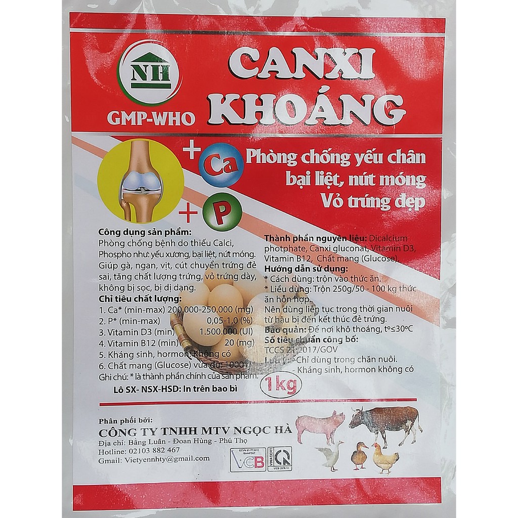 1kg CANXI KHOÁNG Phòng chống yếu chân, bại liệt, nứt móng, vỏ trứng đẹp chuyên dùng cho gia súc, gia cầm, gà đá, gà chọi