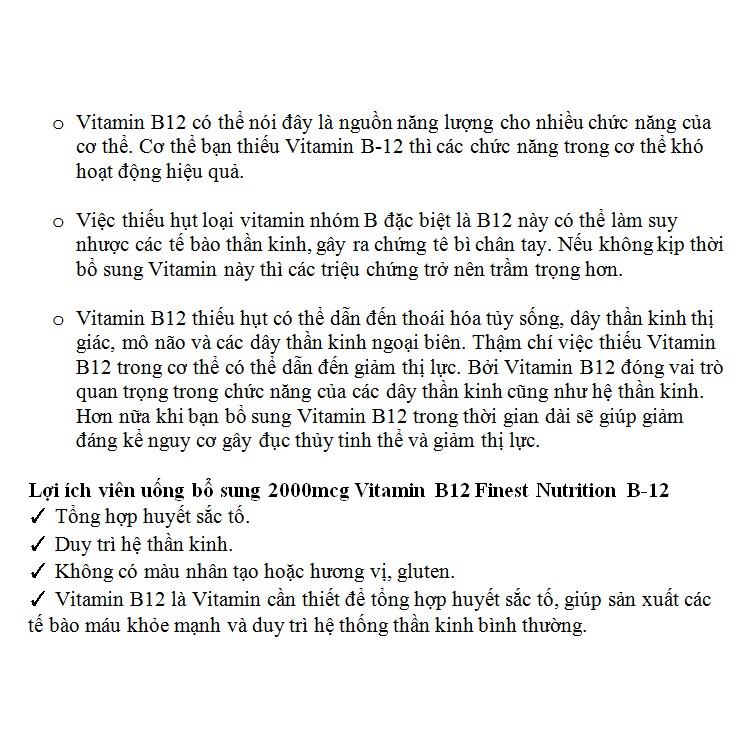 HŨ Vitamin B12  2000 mcg Vitamin D3 2000 IU Finest Nutrition