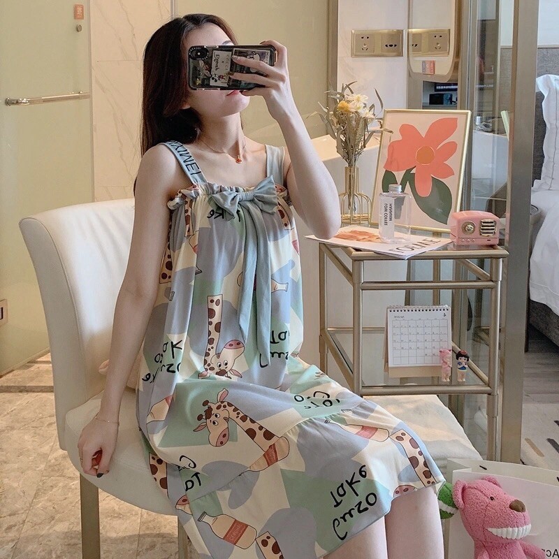 Bộ đồ ngủ có miếng lót ngực nữ mùa hè hàn quốc áo lửng ngọt ngào có thể mặc váy ngủ, váy ngủ mỏng gợi cảm | BigBuy360 - bigbuy360.vn