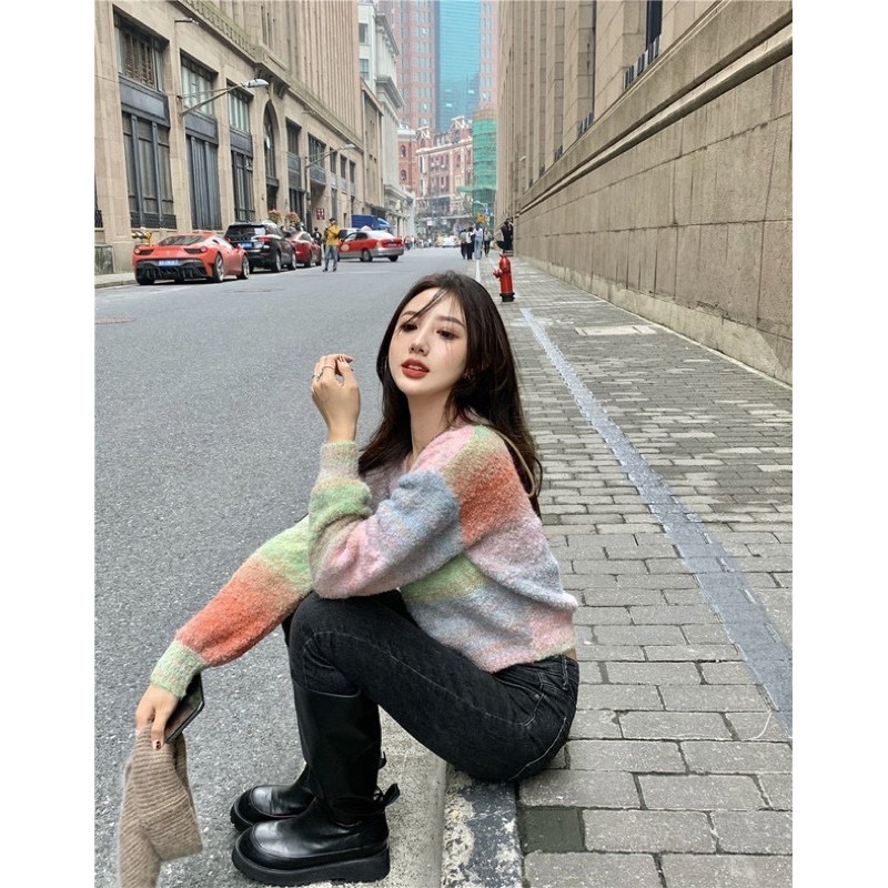 Áo len tay dài phối màu koreastyle