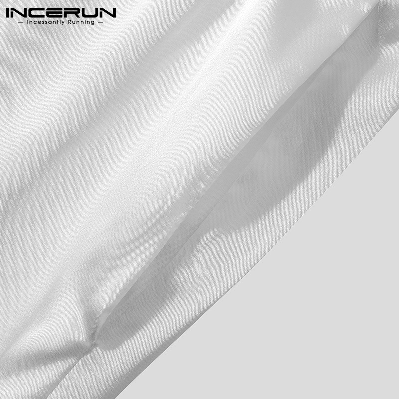 Quần dài INCERUN lưng cao ống rộng màu trơn co giãn thời trang thích hợp cho nam