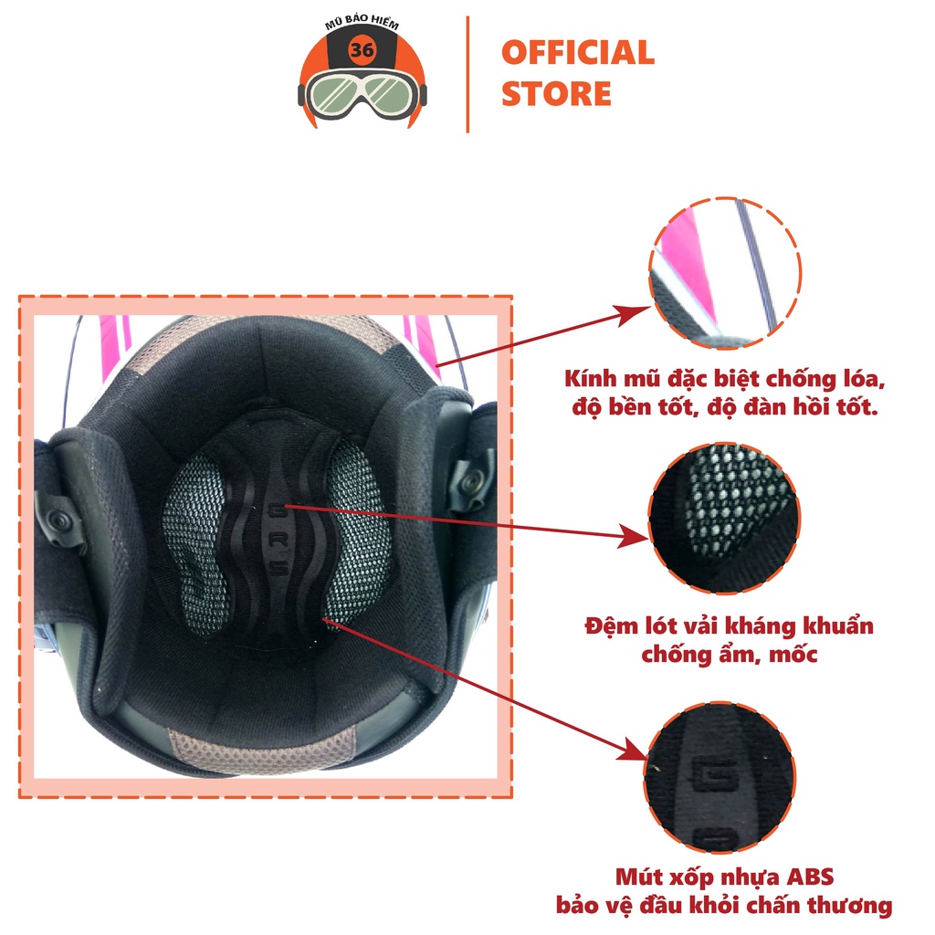 Mũ Bảo Hiểm 3/4 GRS A27k nhiều màu - kính trà