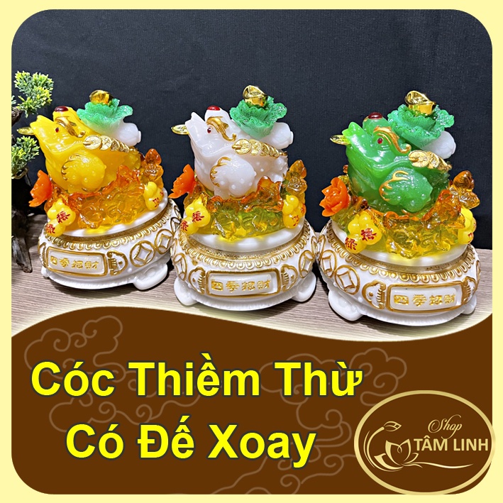 Cóc Ba Chân ngậm tiền cõng cải - Thiềm Thừ chiêu tài lộc có đế xoay nhiều màu