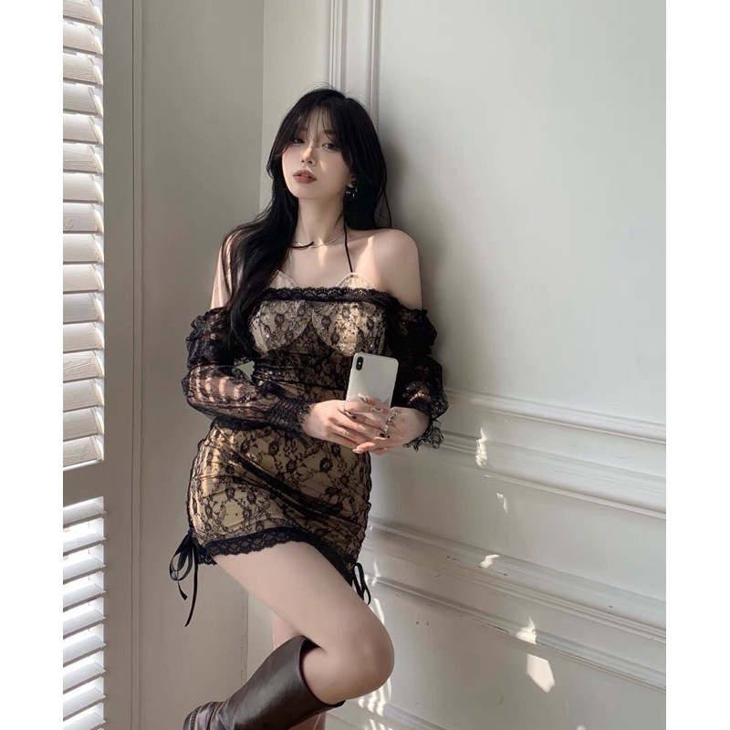 đầm ren đen body