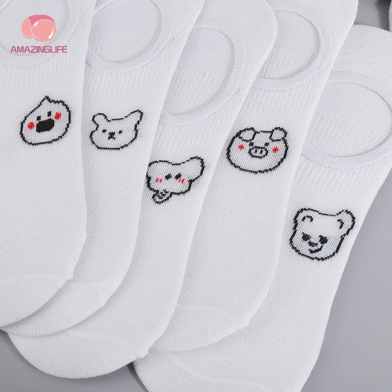 1 Đôi Vớ Thuyền Ngắn Co Giãn Thoáng Khí In Hình Động Vật Hoạt Hình Bằng Silicon Chống Trượt Thời Trang Xuân Hè