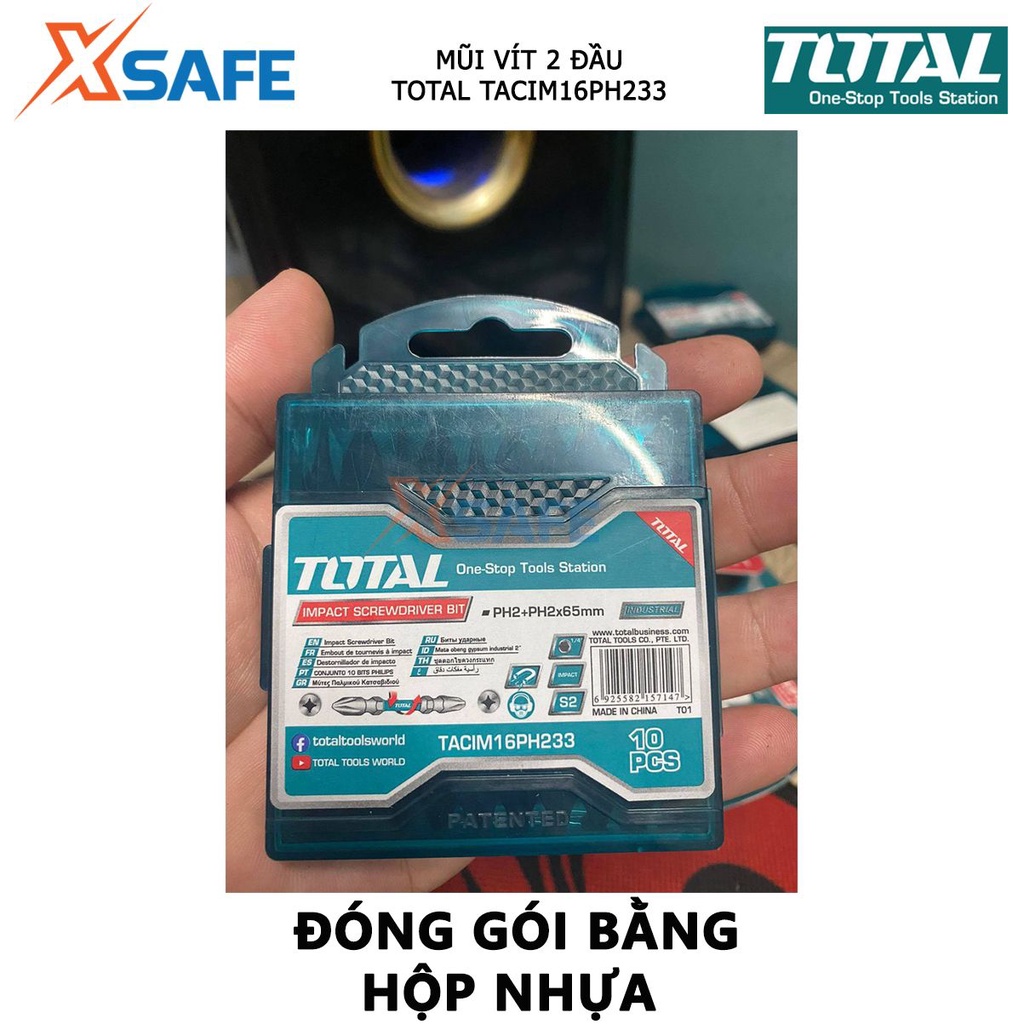 Bộ mũi bắt vít 2 đầu có từ TOTAL TACIM16PH233 | bộ 10 mũi siết vít PH2+PH2x65mm thép công nghiệp S2 tháo, siết vít nhanh