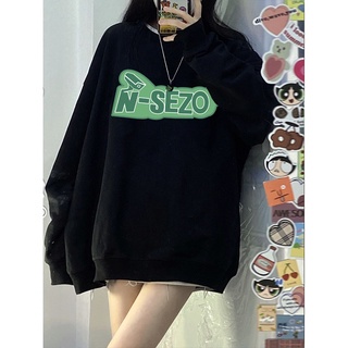 Áo sweater Ihkke màu đen in chữ Raw Milk Sweet Nyche phong cách đường phố dành cho nữ