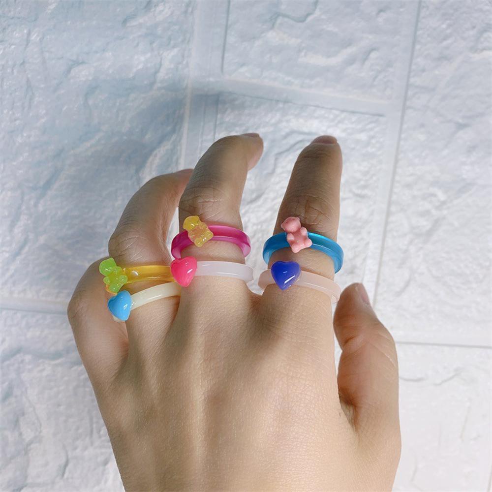 Nhẫn Nhựa Trong Suốt Hình Gấu Hoạt Hình VANES1 Phong Cách Hàn Quốc Ngọt Ngào Cho Nữ