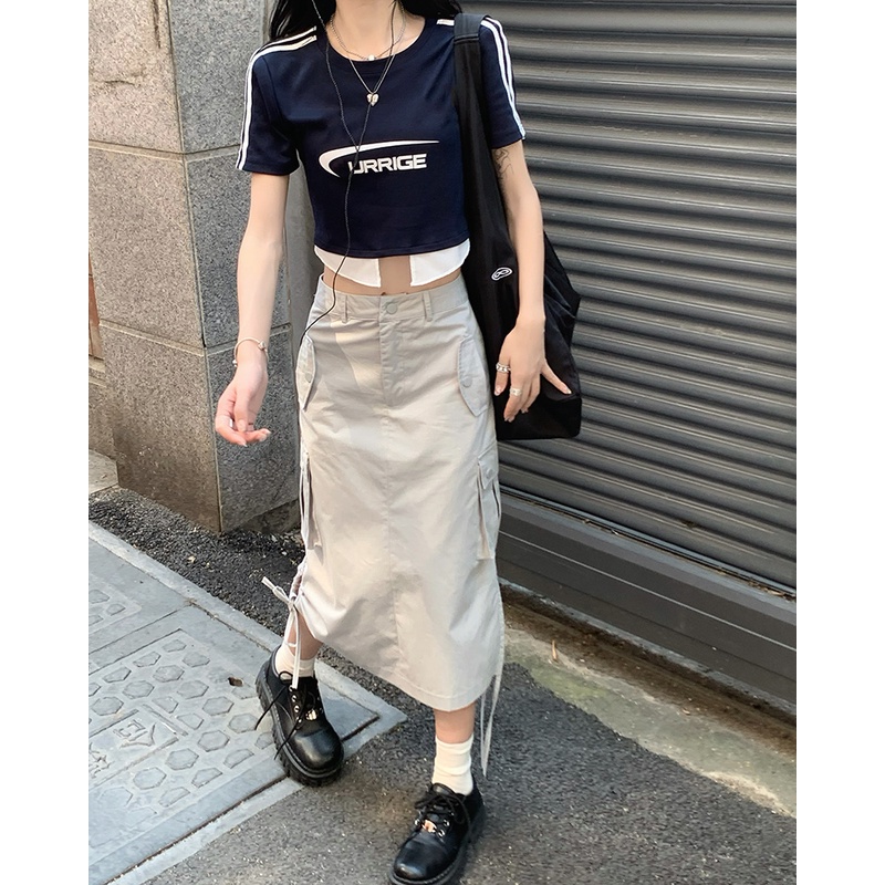 Áo croptop tay ngắn / Chân váy Xiaozhainv thời trang retro cho nữ