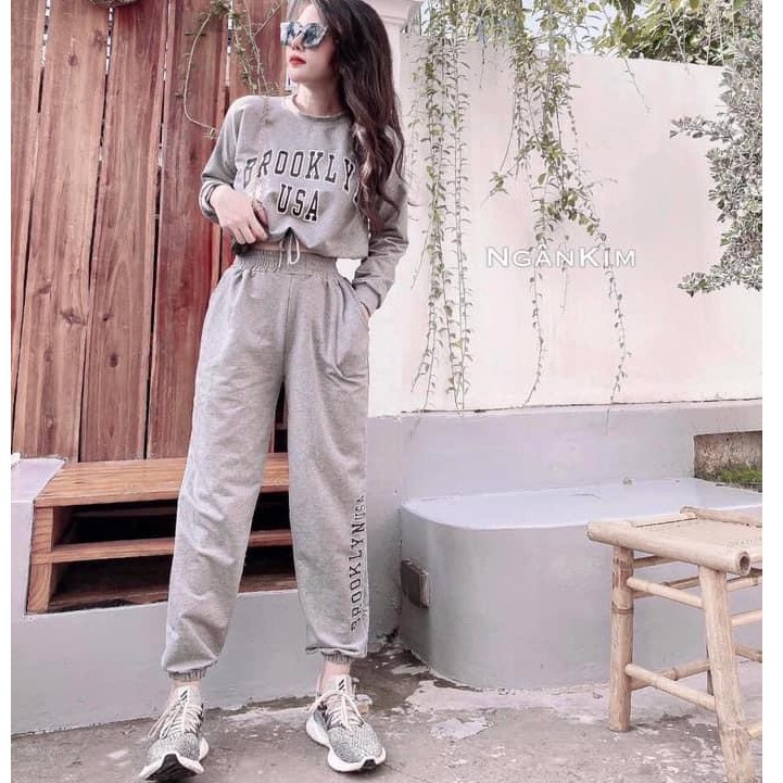 [Mã WASTCOOL giảm 15% tối đa 50K đơn 99K] bộ áo croptop dài tay quần jogger bo gấu in chữ brook 2 màu | BigBuy360 - bigbuy360.vn