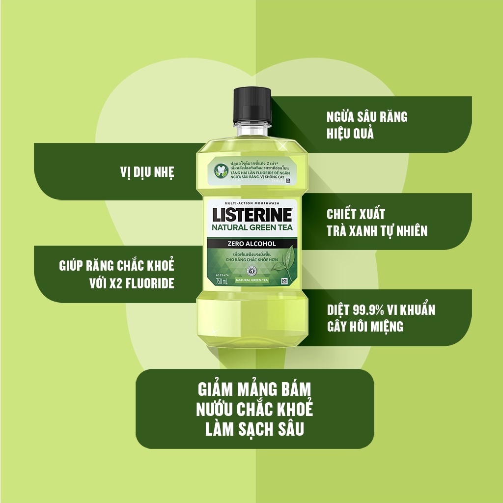 Bộ 2 Nước Súc Miệng Ngừa Sâu Răng Listerine Natural Green Tea 750ml x2 chai