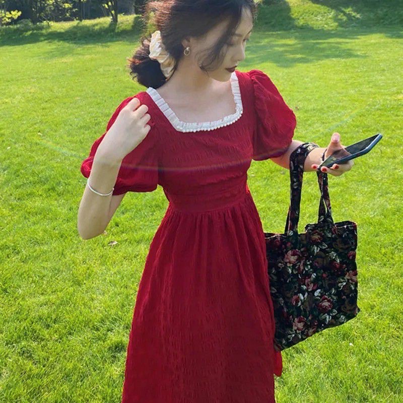 Đầm tiểu thư cổ vuông đính ngọc dự tiệc dáng dài hàng quảng châu | BigBuy360 - bigbuy360.vn