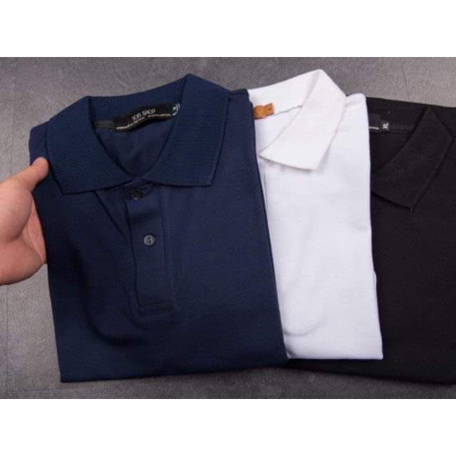 Áo polo trơn cổ bẻ ngắn tay dáng ôm body trẻ trung năng động, 3 màu đen, trắng, xanh than