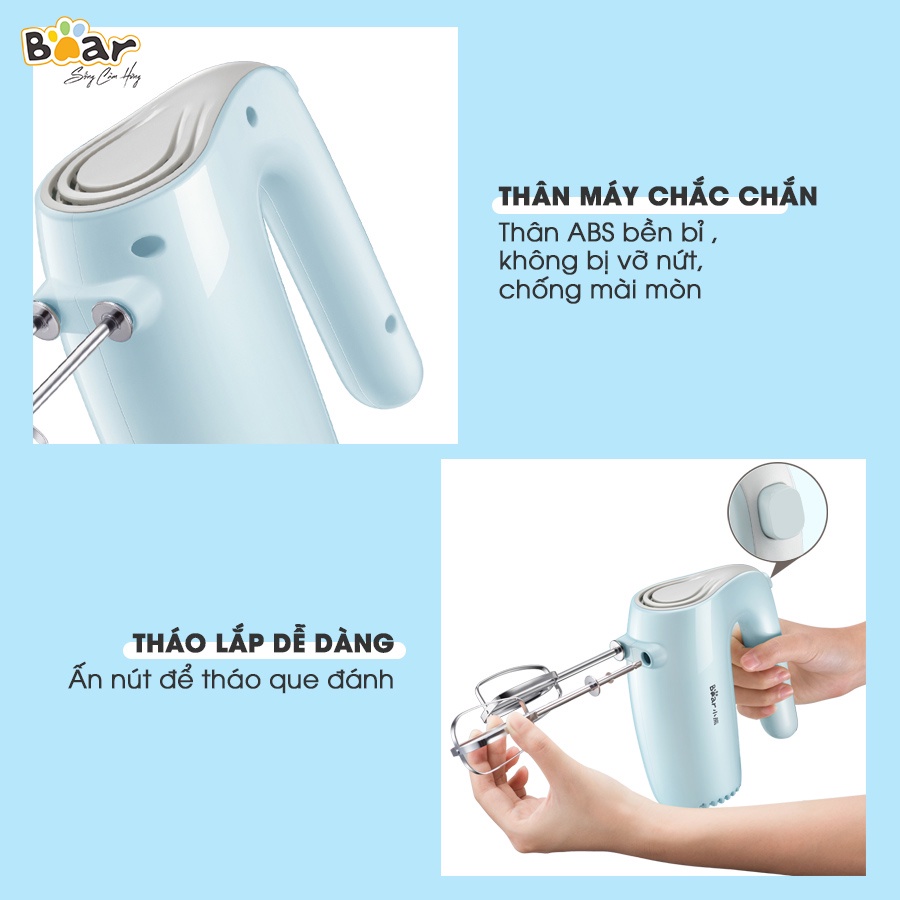 Máy đánh trứng Bear DDQ-B02P5 Đánh bông lòng trắng trứng, kem tươi và trộn bột dạng lỏng với 5 tốc độ