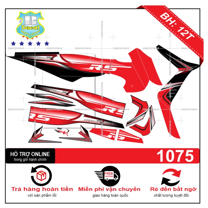 ( Quí khách vui lòng mang ra tiệm cho thợ dán ) Tem wave RS 2009 chế đỏ đen