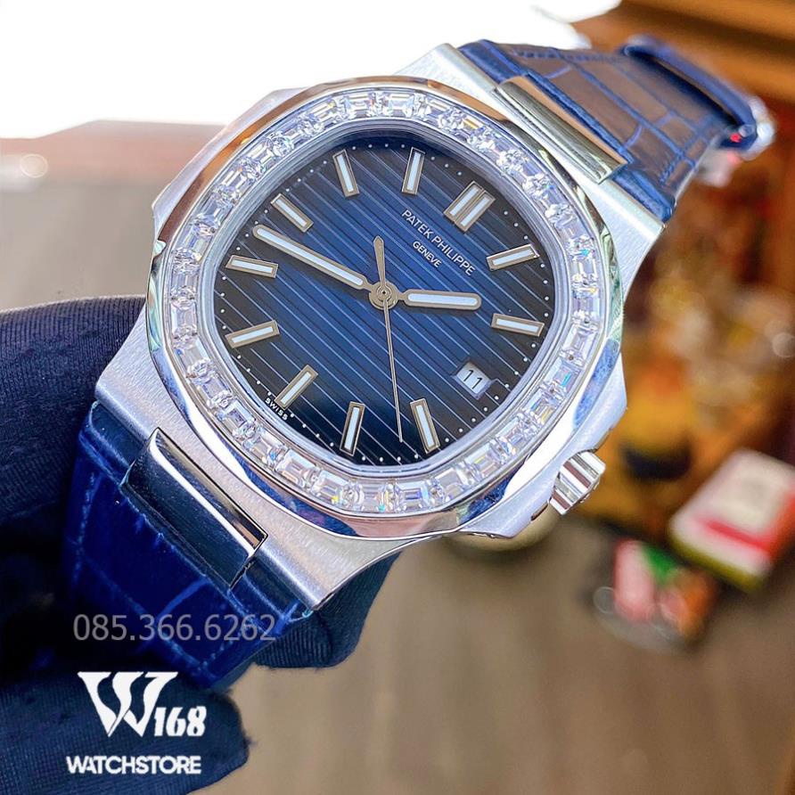 Đồng Hồ Nam PT Philip Cơ Automatic Nhật, Mặt Saphire 41-42mm mặt vuông viền đá 3 MÀU nổi bật, Chống Nước 5ATM