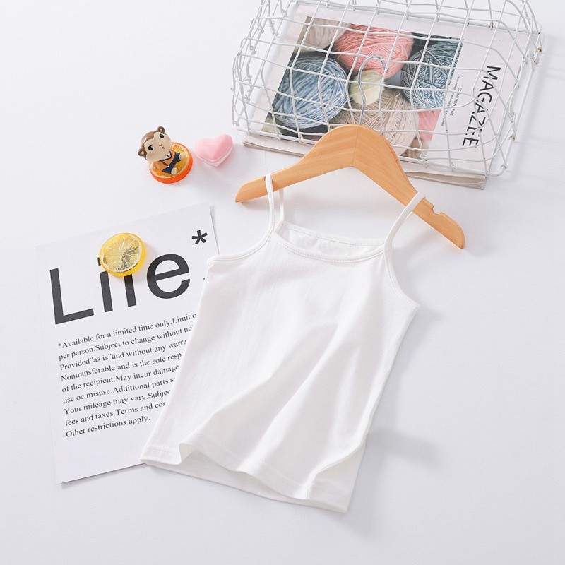 Áo hai dây bằng chất liệu cotton màu trơn dễ thương cho bé gái