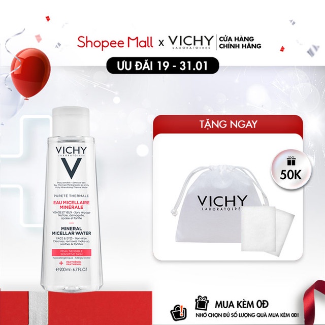 [Mã FMCGMALL -8% đơn 250K] Nước tẩy trang cho da nhạy cảm Vichy Mineral Micellar Water Pureté Thermale 200ml