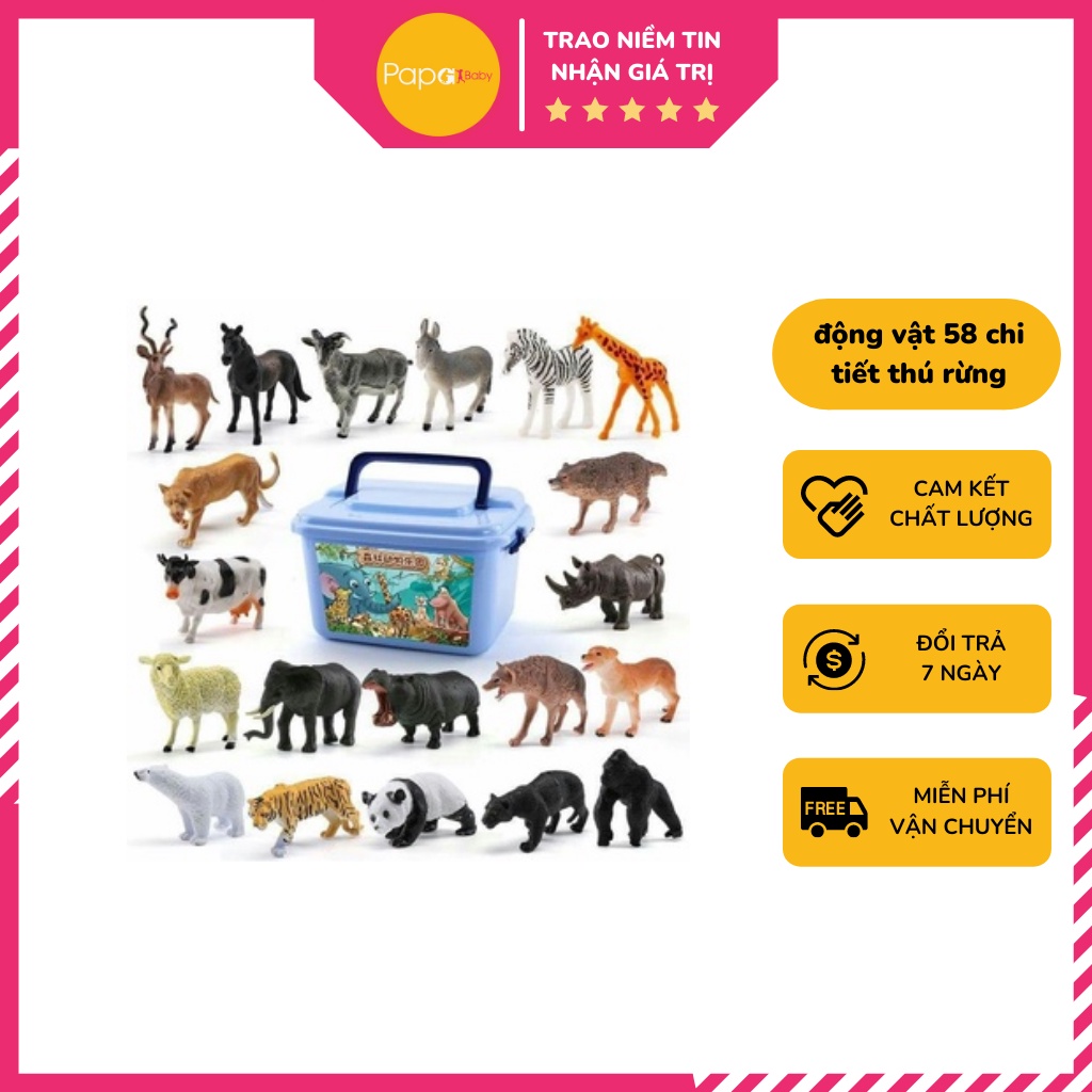 Bộ đồ chơi mô hình động vật 58 chi tiết thú rừng hoang dã, nhựa an toàn giúp bé nhận biết thế giới xung quanh