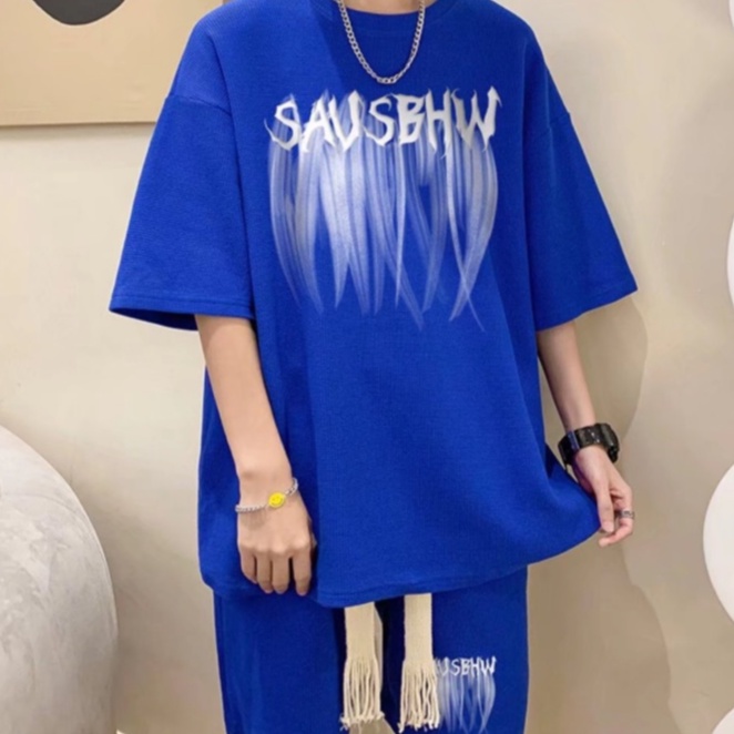 Bộ Quần Áo Nam Ngắn Tay Phối Dây Rút In Họa Tiết Phong Cách Hàn Quốc Thời Trang Cho Áo Thun Unisex Bigsize Fashion Simple Quần Đùi Nam