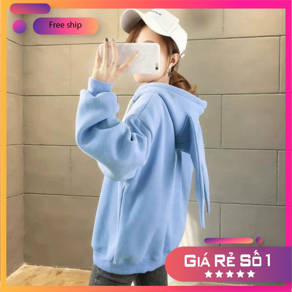 Áo khoác hoodie nỉ📌FREESHIP📌Áo Hoodie in hình, nón phối tai thỏ xinh xắn, siêu dễ thương, nỉ trần bông dày đẹp-KN03